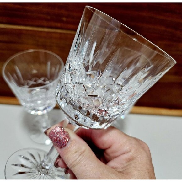 3) Atlantis Fatima Stem Wine Glasses 6" Made in Portugal cut starburst - Picture 9 of 15